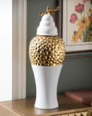 Gold Honeycomb Accent Temple Jar - Large