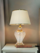 Golden Luster Glass Urn Table Lamp with Cream Shade and Golden Beading