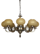 Antique Brass 8-Light Chandelier with Beaded Globe Glass Shades