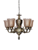 Antique Brass 5-Light Chandelier with Textured Luster Glass Shades