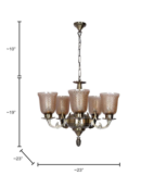 Antique Brass 5-Light Chandelier with Textured Luster Glass Shades