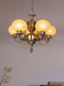 Antique Brass 5-Light Chandelier with Beaded Globe Glass Shades