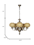 Antique Brass 5-Light Chandelier with Beaded Globe Glass Shades