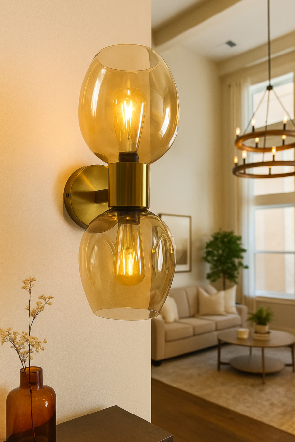 ALD-AMIRA Antique Gold Metal Retro American Dual Glass Wall Light - Image 2