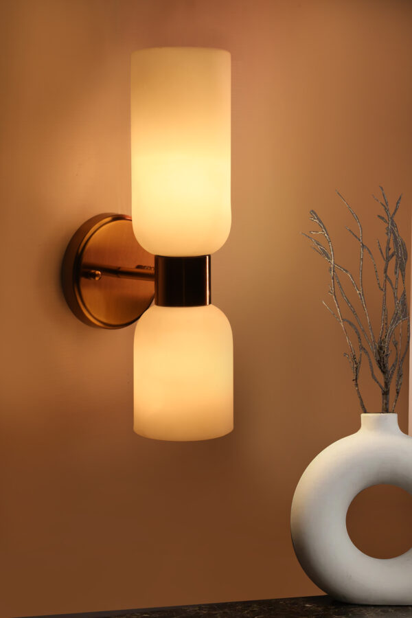 ALD-AMIRA Milky Frosted Cylindrical  Metal Finish Vertical Wall Sconce