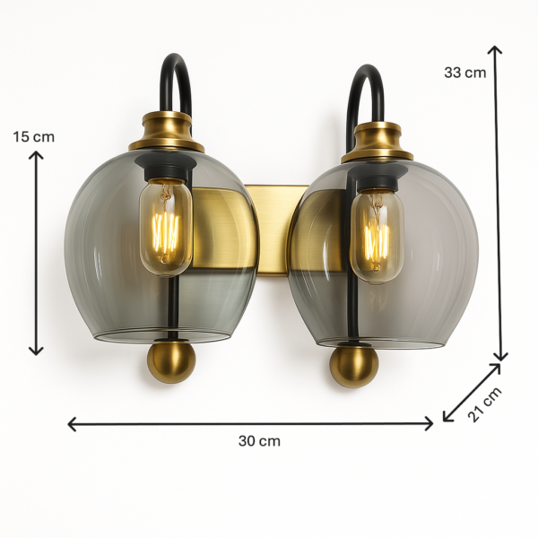ALD-AMIRA Gold Twin Globe Vintage Style Glass Shade Sconce Light - Image 3
