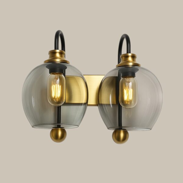 ALD-AMIRA Gold Twin Globe Vintage Style Glass Shade Sconce Light - Image 4