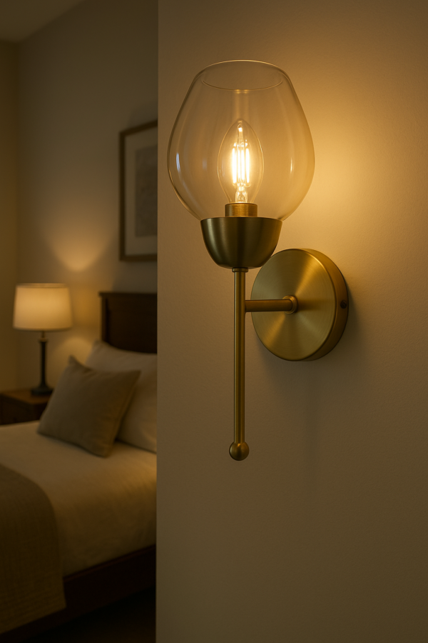 ALD-AMIRA Brass Wall Light with Glass Shade Elegant Vintage Sconce