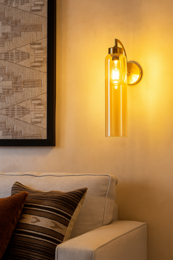 ALD-AMIRA Elegent Long Amber Glass Down Wall Sconce Light