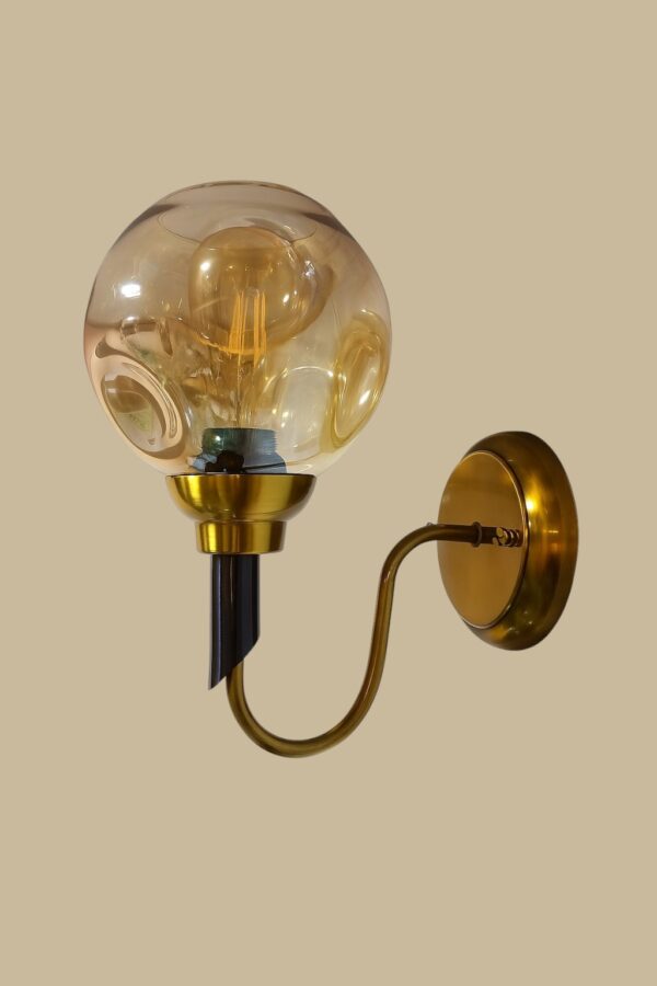ALD-AMIRA Modern Curved Wall Sconce with Handcrafted Amber Glass Globe - Image 4