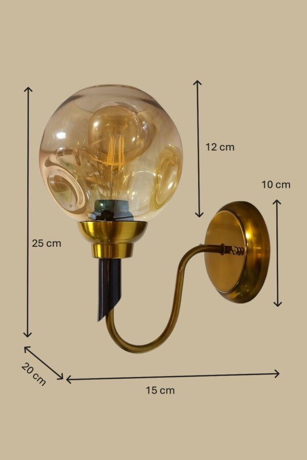 ALD-AMIRA Modern Curved Wall Sconce with Handcrafted Amber Glass Globe - Image 2