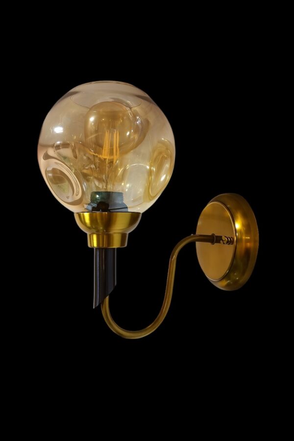ALD-AMIRA Modern Curved Wall Sconce with Handcrafted Amber Glass Globe - Image 3