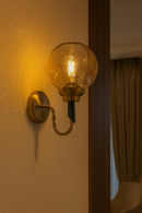 ALD-AMIRA Modern Curved Wall Sconce with Handcrafted Amber Glass Globe
