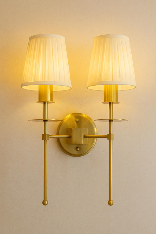 ALD-AMIRA Double Long Sconce with Double Fabric Shade - Image 2