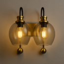 ALD-AMIRA Gold Twin Globe Vintage Style Glass Shade Sconce Light