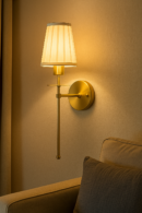 ALD-AMIRA Antique Gold Long Sconce with Fabric Shade Light