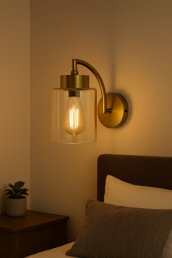 ALD-AMIRA Rustic Wall Mounted Light Golden Arm and Luster Glass Shade