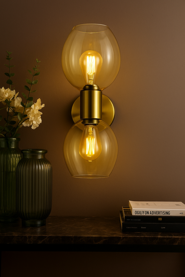ALD-AMIRA Antique Gold Metal Retro American Dual Glass Wall Light