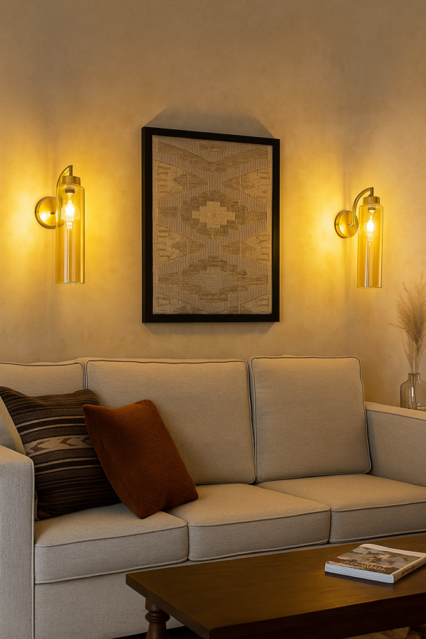 ALD-AMIRA Elegent Long Amber Glass Down Wall Sconce Light - Image 2