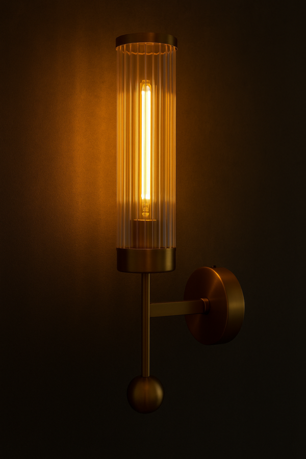 ALD-AMIRA Vertical Cylinder Ribbed Glass Shade with Warm LED Glow - Image 2