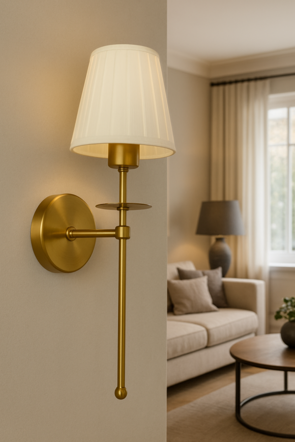 ALD-AMIRA Antique Gold Long Sconce with Fabric Shade Light