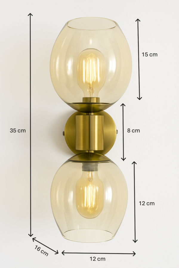ALD-AMIRA Antique Gold Metal Retro American Dual Glass Wall Light - Image 3