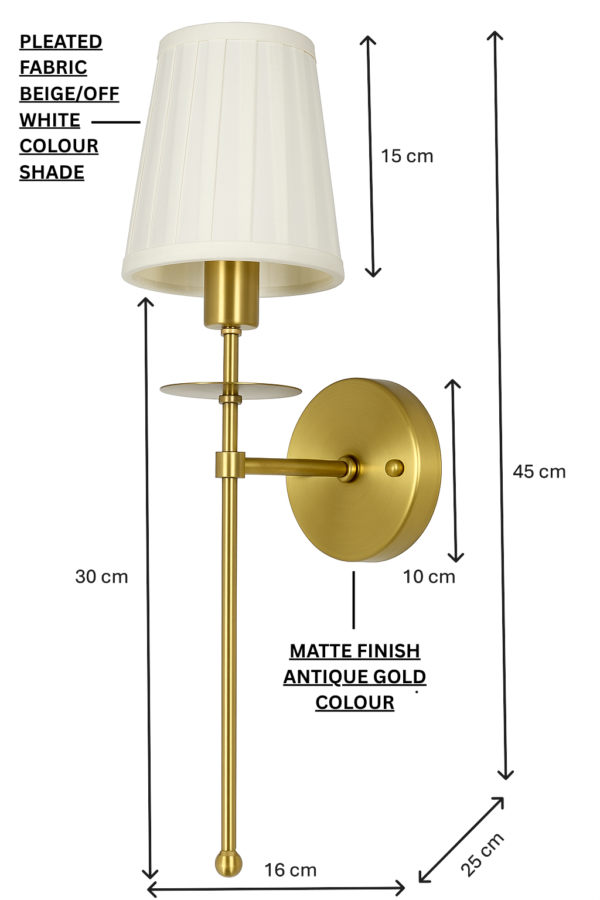 ALD-AMIRA Antique Gold Long Sconce with Fabric Shade Light - Image 3