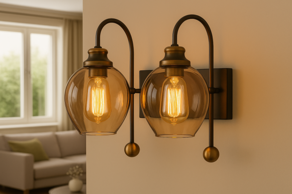 ALD-AMIRA Gold Twin Globe Vintage Style Glass Shade Sconce Light