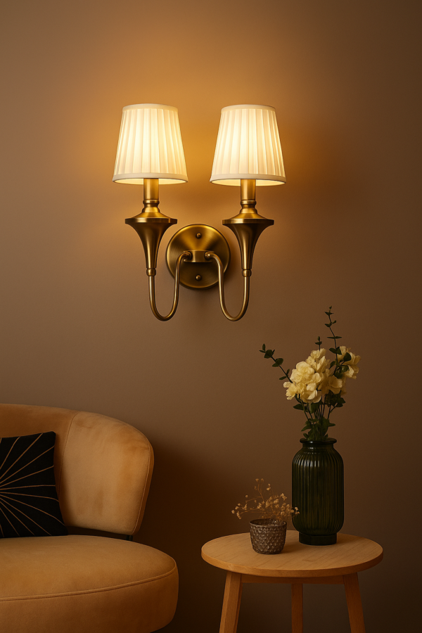 ALD-AMIRA Vintage Brass Double Arm Matte Finish Wall Lamp