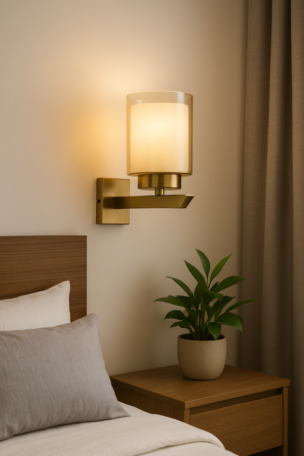 ALD-AMIRA Edison Style Antique Brass Lustre And Frost Glass Wall Lamp