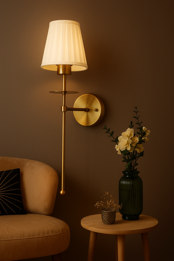 ALD-AMIRA Antique Gold Long Sconce with Fabric Shade Light - Image 2